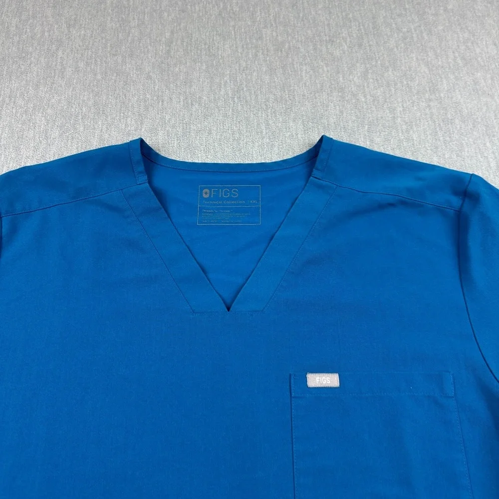 Figs Scrub Top Mens 2XL Blue‎ Chisec Three Pocket Technical Collection Medical